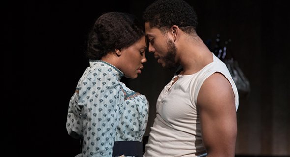 Kearstin Piper Brown and Justin Austin in Lynn Nottage's and Ricky Ian Gordon's INTIMATE APPAREL (2021). Photo by Julieta Cervantes.