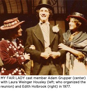 MY FAIR LADY cast member Adam Grupper with Laura Weinger Housley (who organized the reunion) and Edith Holbrook in 1977. 