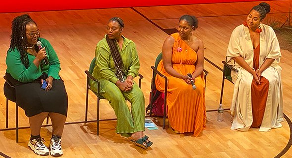 Andrea Ambam, Mahogany L. Browne, Candrice Jones, Rachel Cargle in conversation at the More to Talk About "The Healing Power of Sisterhood" talkback.