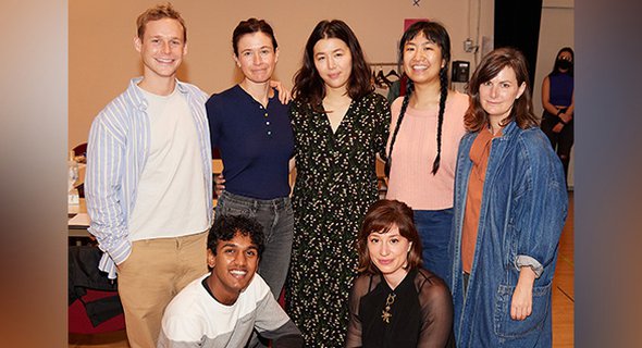 Savidu Geevarante, Cole Doman, Hannah Cabell, Mia Pak, and Annie Fang with Annie Tippe and Julia May Jonas. Photo by Jeremy Daniel.