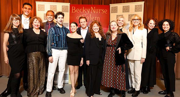 The company with Sarah Ruhl and Rebecca Taichman at the opening night of BECKY NURSE OF SALEM. Photo by Chasi Annexy.