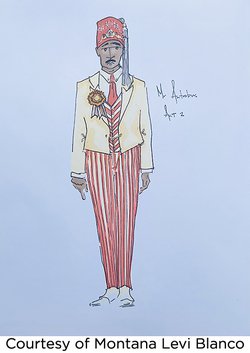 Costume sketch of Mr. Antrobus in Act 2. Courtesy of Montana Levi Blanco.